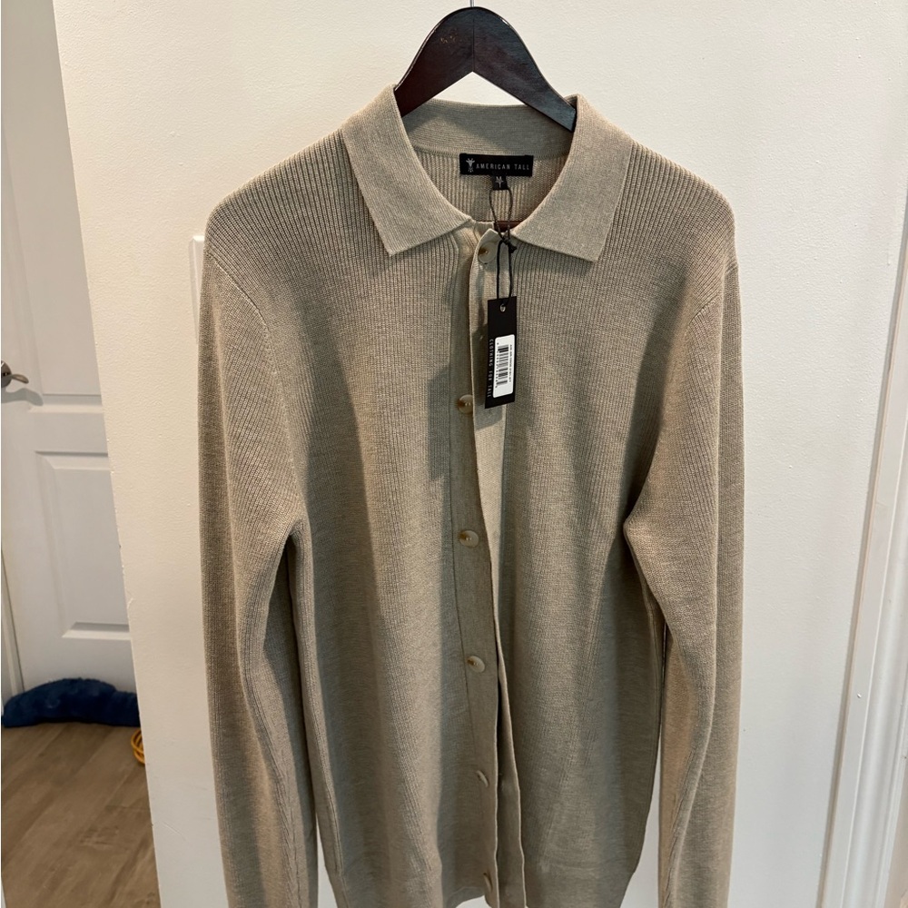 BNNW American Tan Cardigan Sweater with Ribbed Detailing
